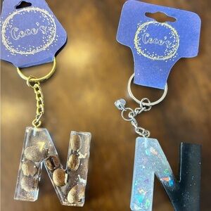 CeCe Initial N Keychains one with Coffee Beans and one with glitter